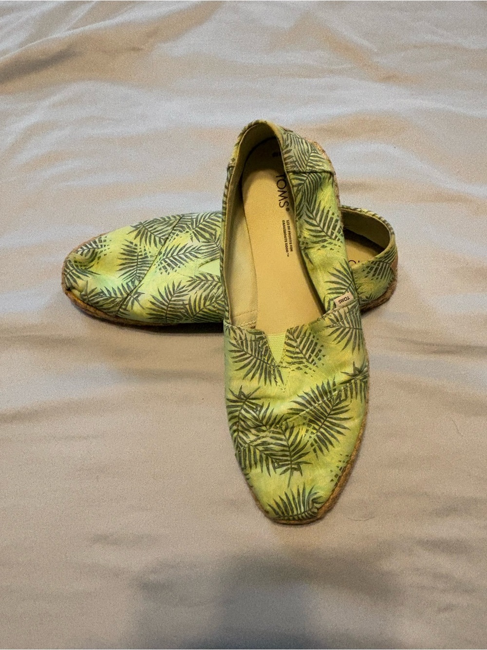 TOMS Green Palm-Print Canvas Alpargata Slip-Ons